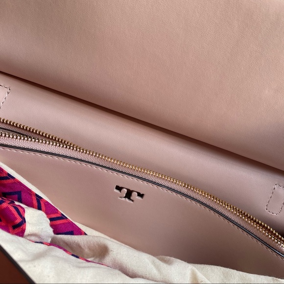 Tory Burch Block-T Degrade Vachetta Fresh Melon Leather Shoulder Strap Satchel - Picture 5 of 16